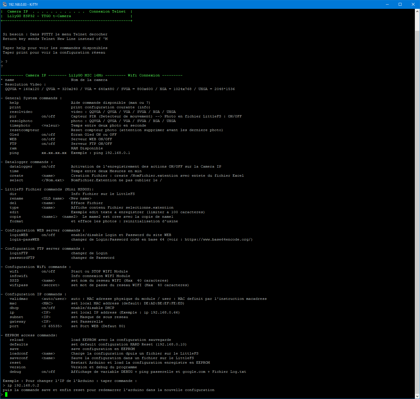 LilyGO Telnet Help